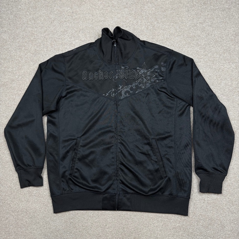 Vintage Y2K Anchorblue Track Jacket Men's Size L Black Full Zip Streetwear